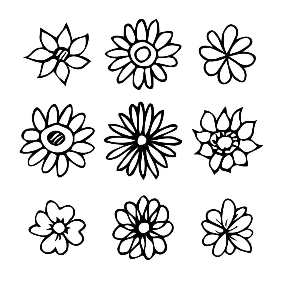 Simple flower clipart. Set of hand drawn floral doodle. For print, web