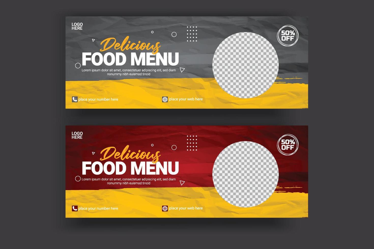 banner de portada de redes sociales publicidad de alimentos plantilla de oferta de venta de descuento diseño de publicación de portada de alimentos de redes sociales vector