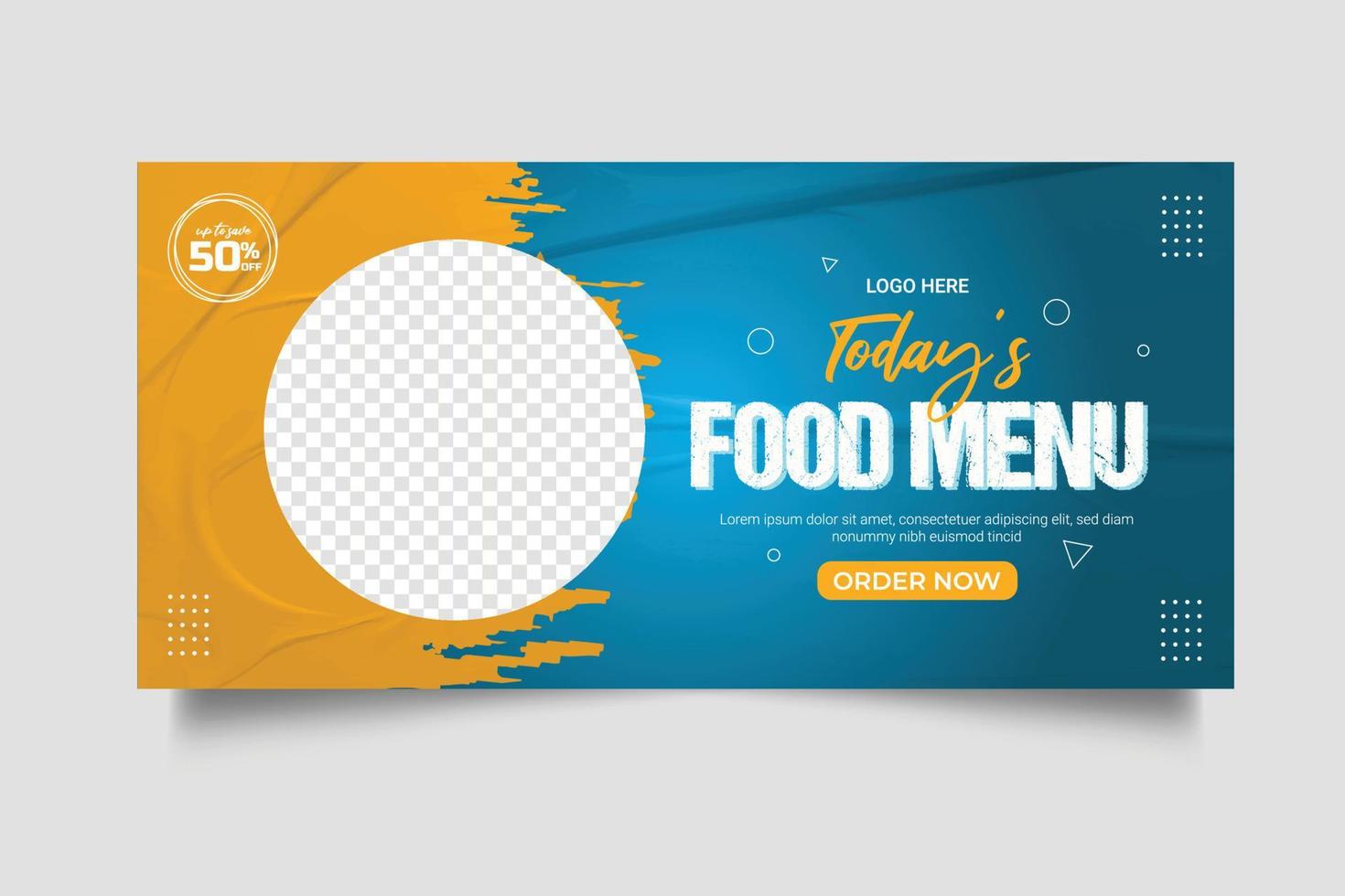 banner web de alimentos publicidad de alimentos plantilla de oferta de venta de descuento redes sociales diseño de publicación de portada de alimentos vector