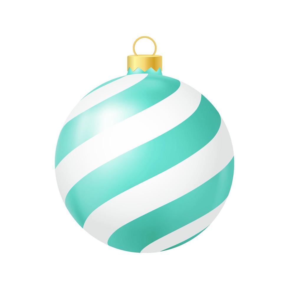 Turquoise Christmas tree toy with lines Realistic color illustration vector