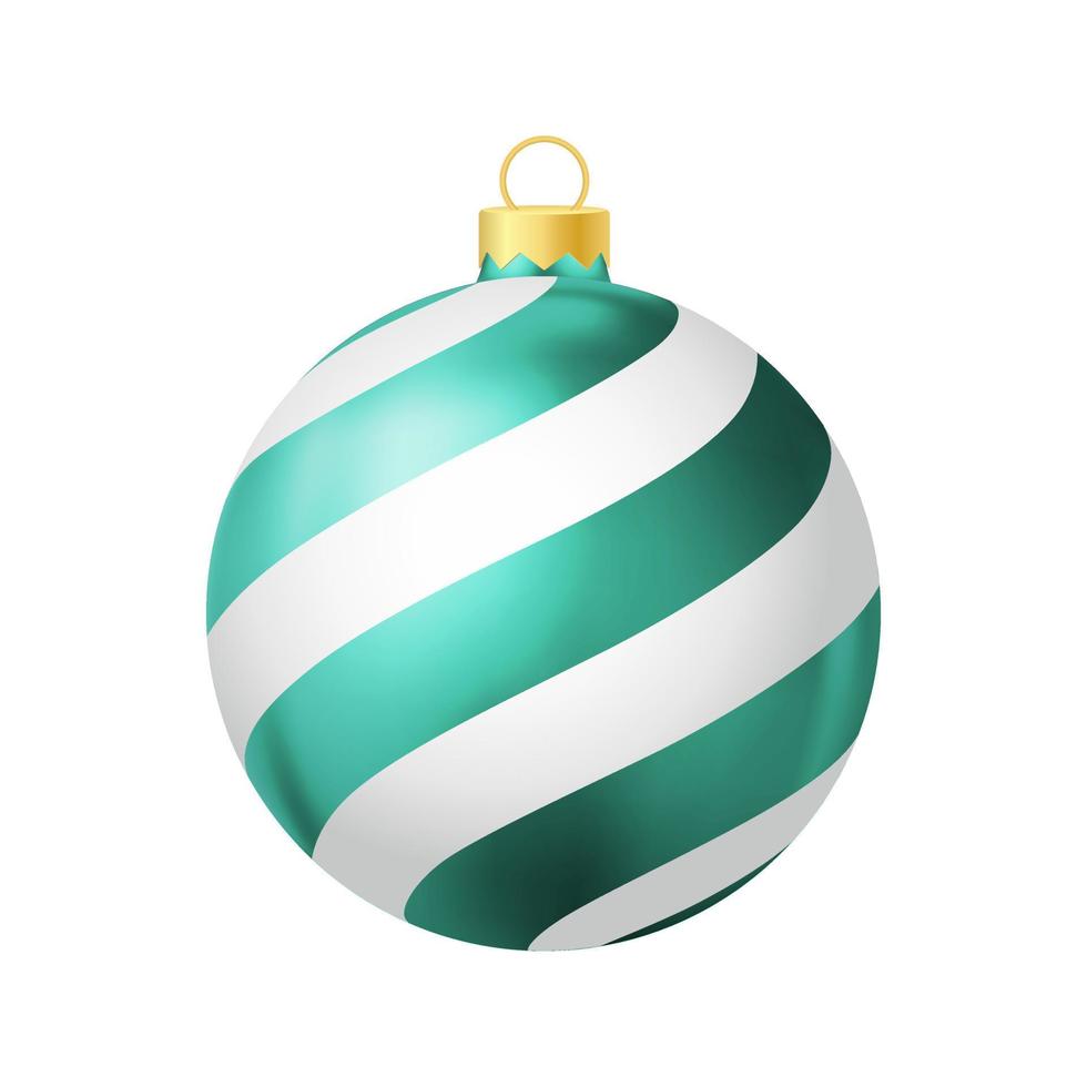 Turquoise Christmas tree toy with lines Realistic color illustration vector