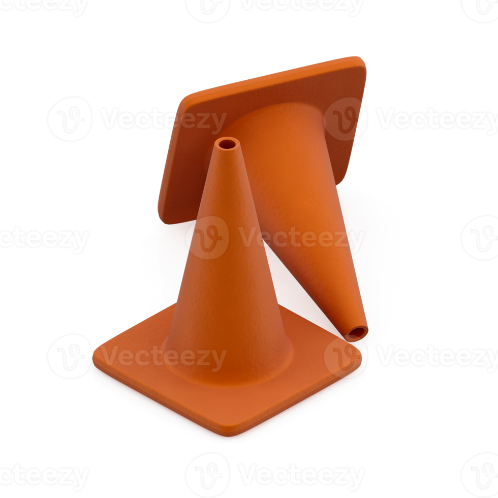 Isometric warning cone 3D render png