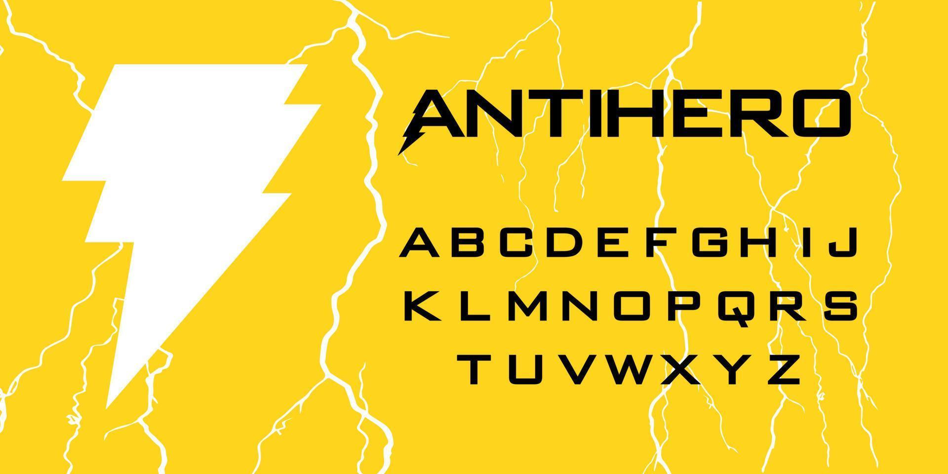 Comic book Superhero Style Alphabet. Graphic novel headline ABC. Lightning typeface. Anti Hero story font. Pop design for covers, printing and posters. vector