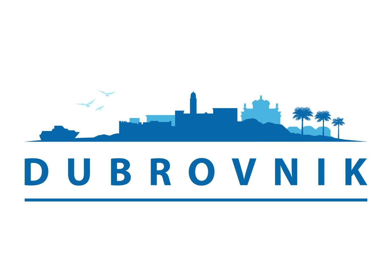 Dubrovnik Croatian City Skyline Landscape Black Vector Shape Silhouette Graphic. Destination in Croatia.