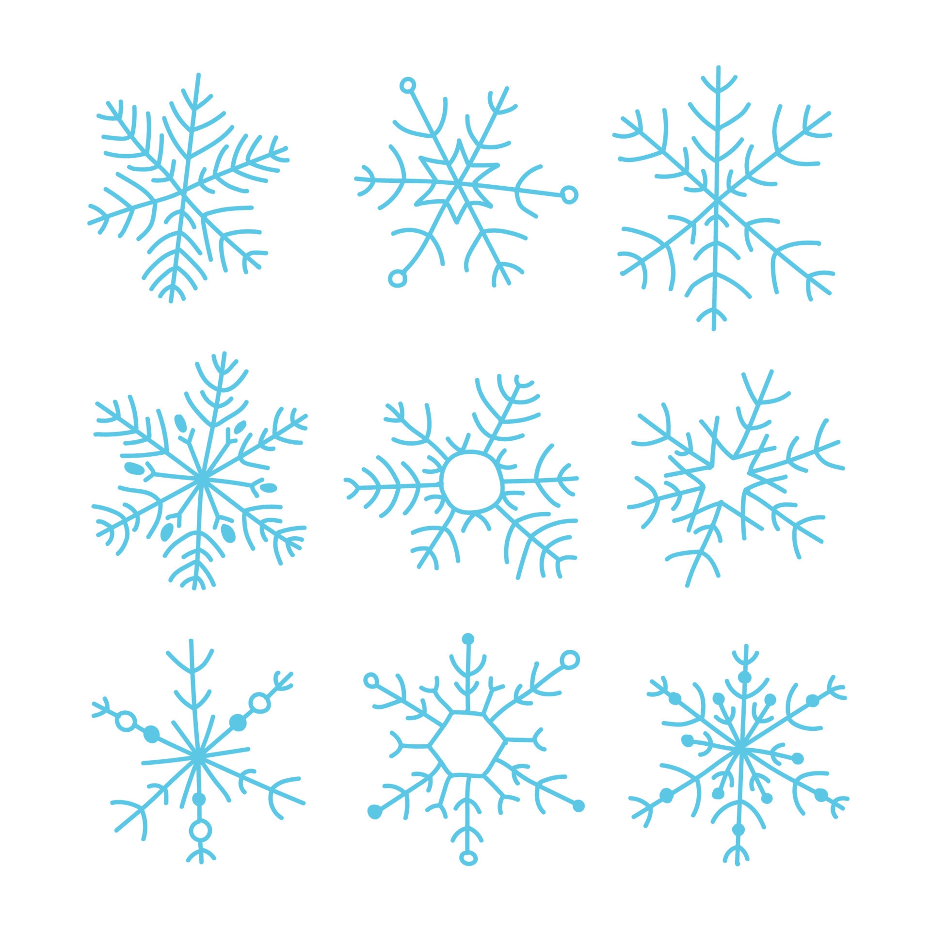 Blue snowflake simple hand drawn icons collection isolated on white  background. New year, Christmas design elements, winter snow, frozen ice  crystal, Xmas frost symbol 14172877 Vector Art at Vecteezy
