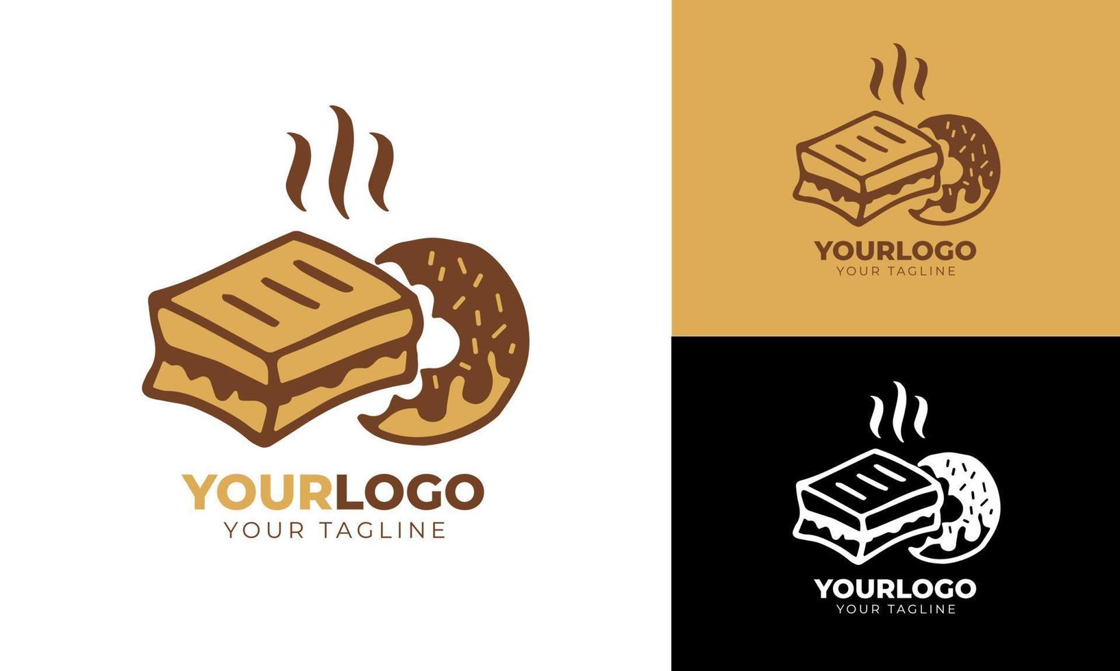 plantilla de logotipo de pan y donuts de diseño plano vector