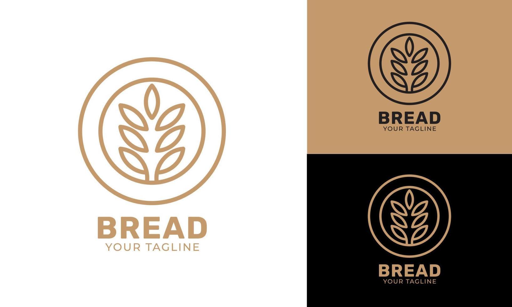 Flat design line modern wheat bread logo template vector