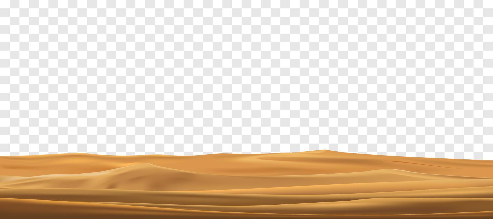 Desert sand landscape isolated on transparent background. Beautiful  realistic beach sand dunes. 3d vector illustration of sandy desert.