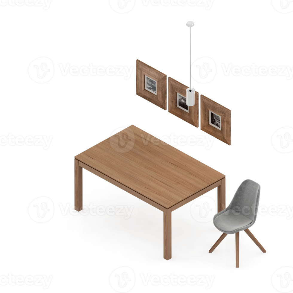 Isometric Table Set 3D render png