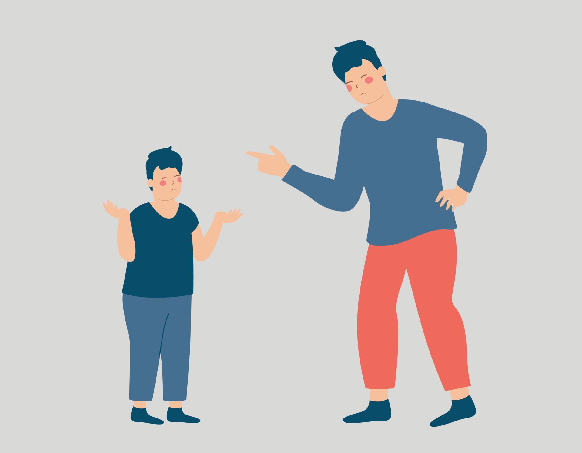 Angry parent having conflict with his boy. Furious father screaming and