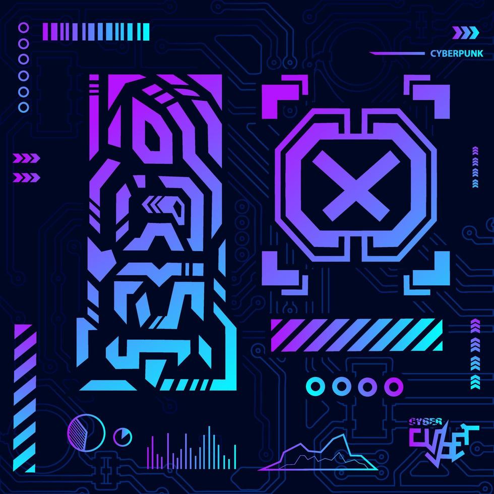 Cyberpunk design with dark background. Abstract technology vector illustration.