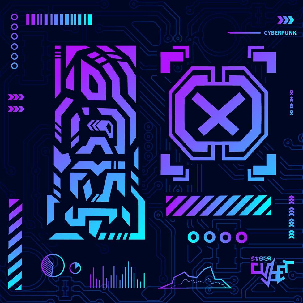 diseño cyberpunk con fondo oscuro. ilustración de vector de tecnología abstracta.