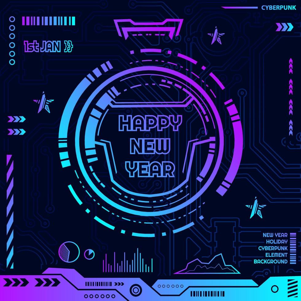 diseño de tecnología cyberpunk de año nuevo con fondo oscuro. ilustración vectorial abstracta. vector