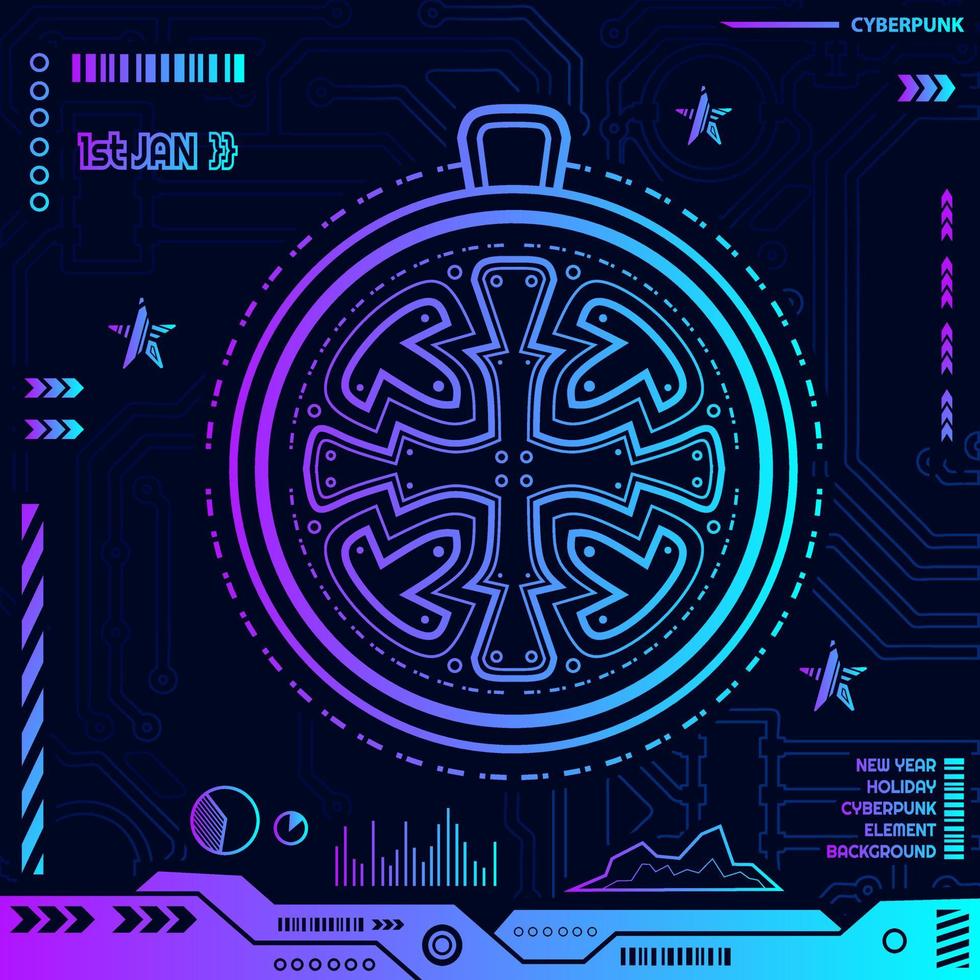 New year cyberpunk technology design with dark background. Abstract vector illustration.