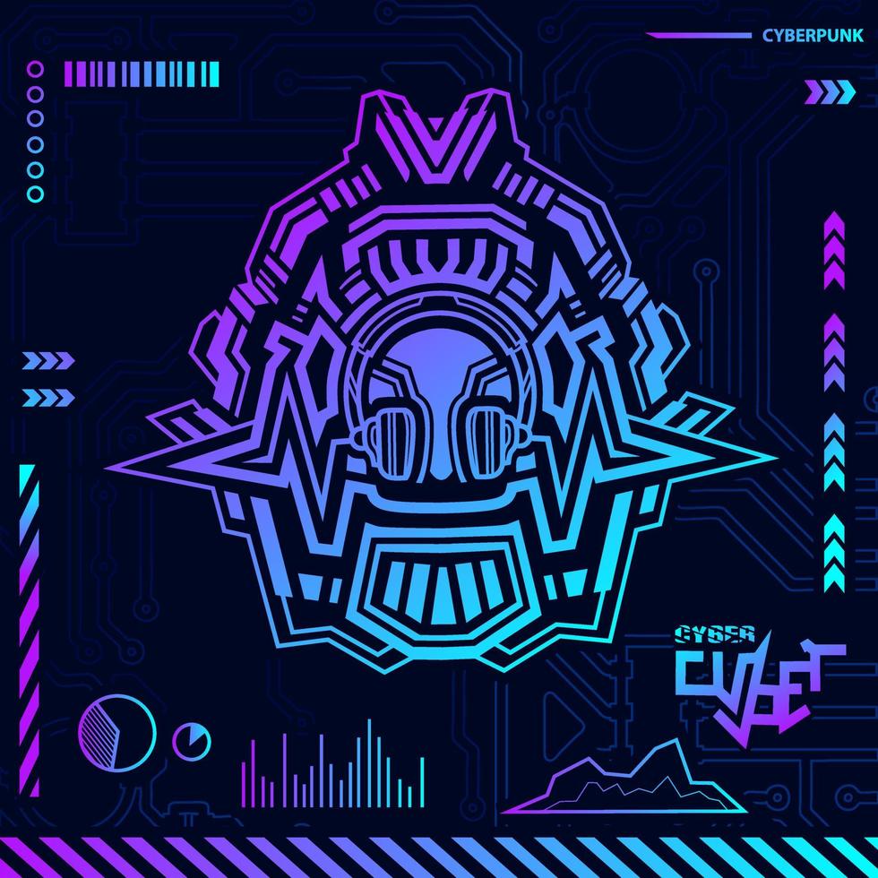 diseño cyberpunk con fondo oscuro. ilustración de vector de tecnología abstracta.