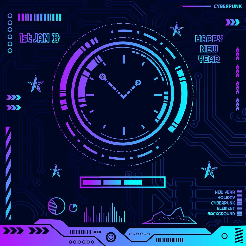 New year cyberpunk technology design with dark background. Abstract vector illustration.