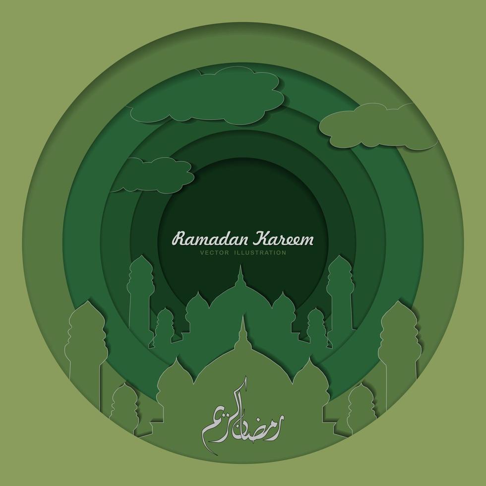 Paper cut vector illustration with mosque and cloud