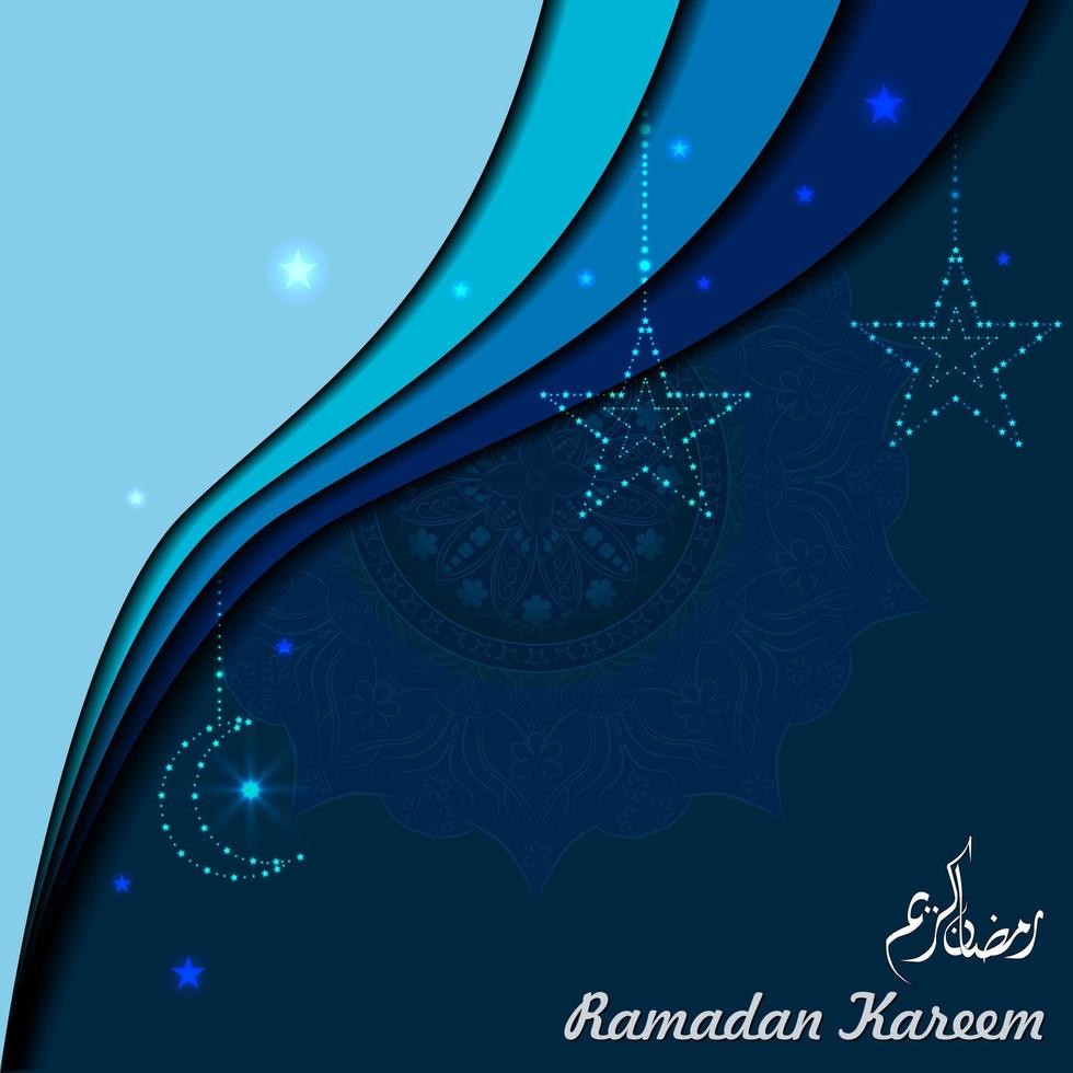 fondo de ramadán kareem. ilustración de vector de corte de papel con estrella, luna y mandala. diseño festivo de la tarjeta de felicitaciones..