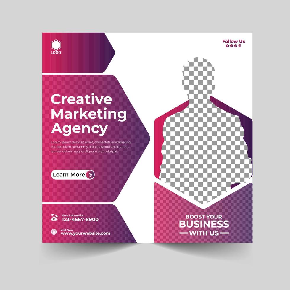 Creative marketing agency and corporate social media post or square banner template design vector