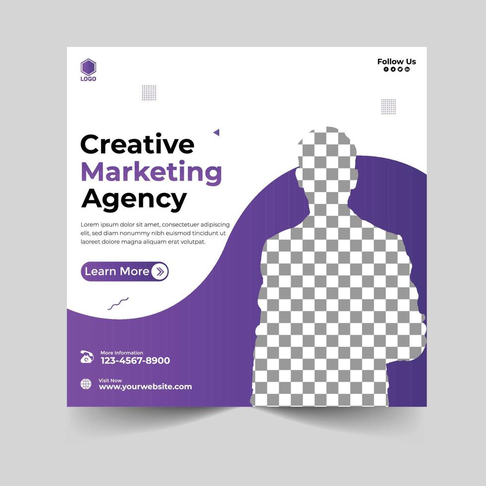 Creative marketing agency and corporate social media post or square banner template design vector