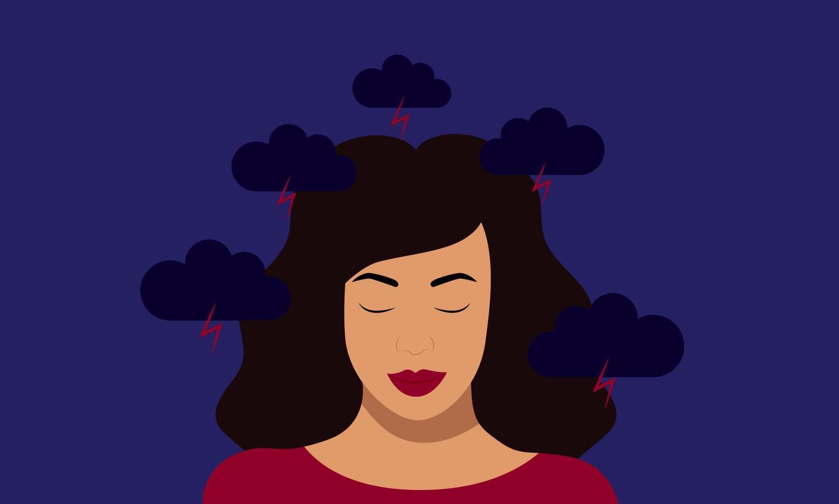 la mujer siente ansiedad y estrés emocional. niña deprimida experimenta problemas de salud mental. concepto de problema psicológico. ilustración vectorial vector