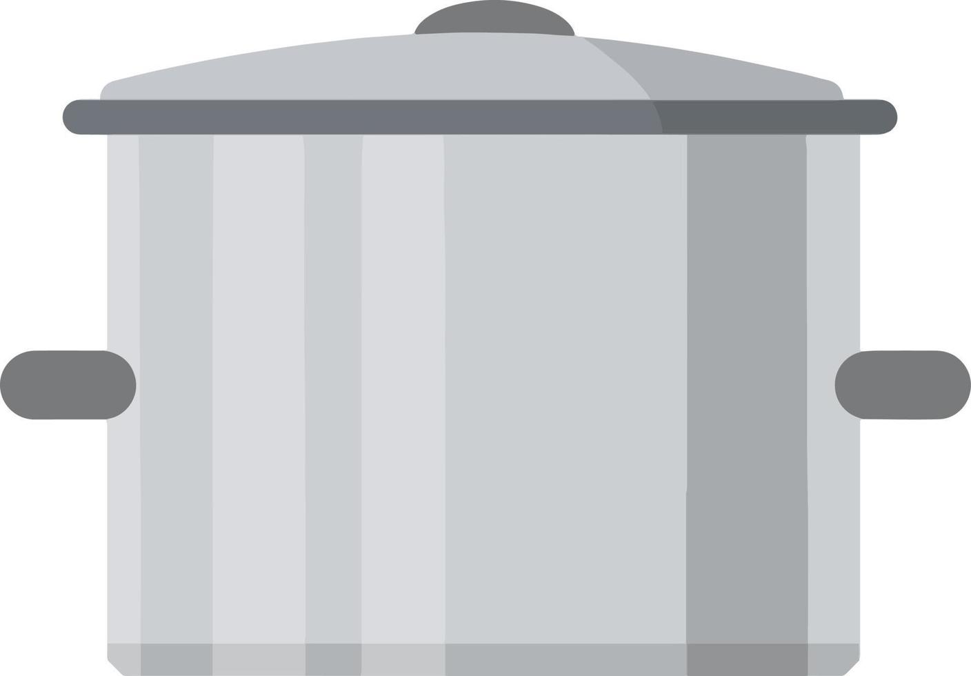 Pan. Grey steel cookware. Big utensil with lid for boiling water. Kitchen element and soup preparation. Flat vector illustration