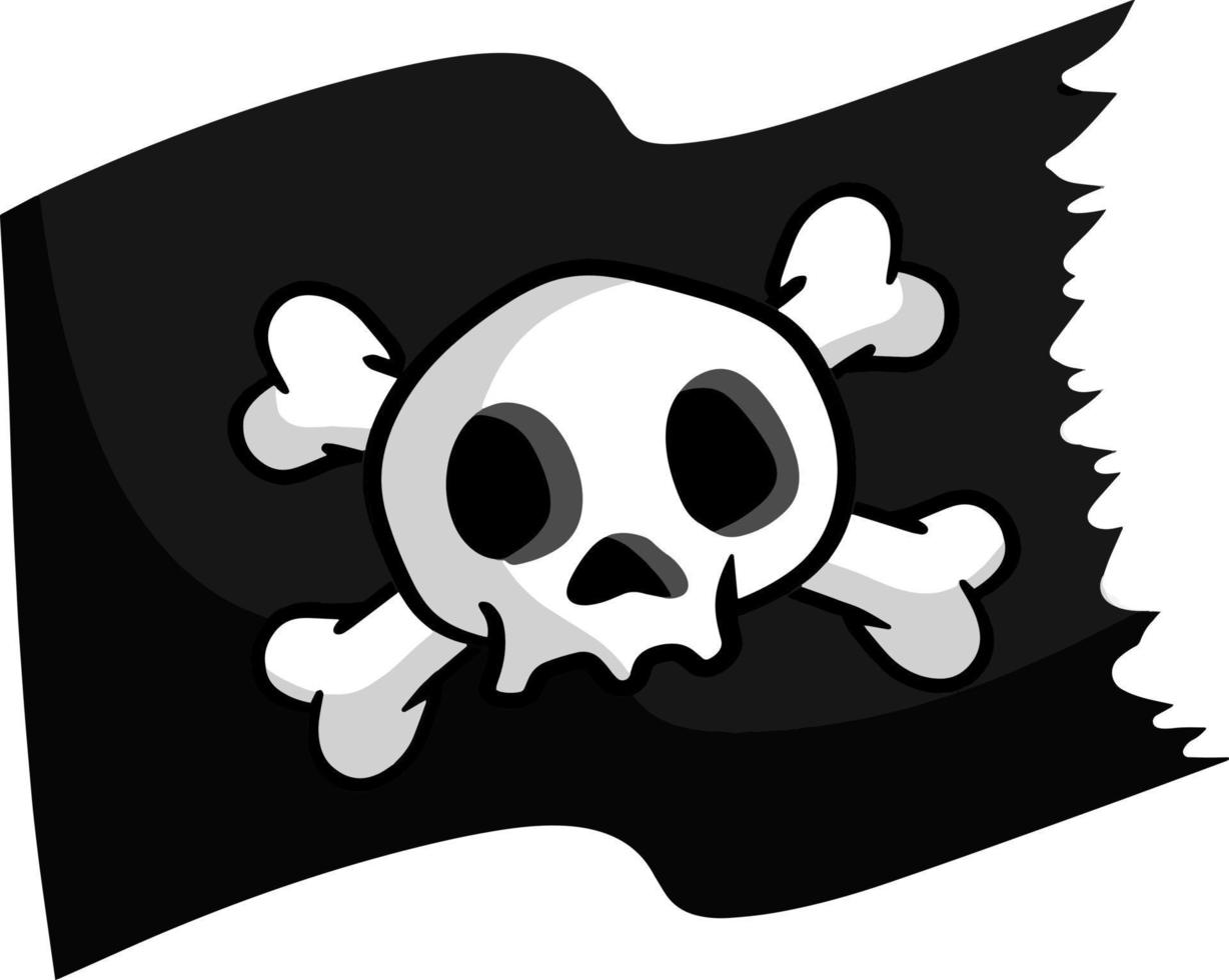 bandera pirata. cráneo y huesos en cinta negra. elemento de la muerte.  emblema y símbolo de robo y ladrón. ilustración plana de dibujos animados. bandera  pirata 14173335 Vector en Vecteezy