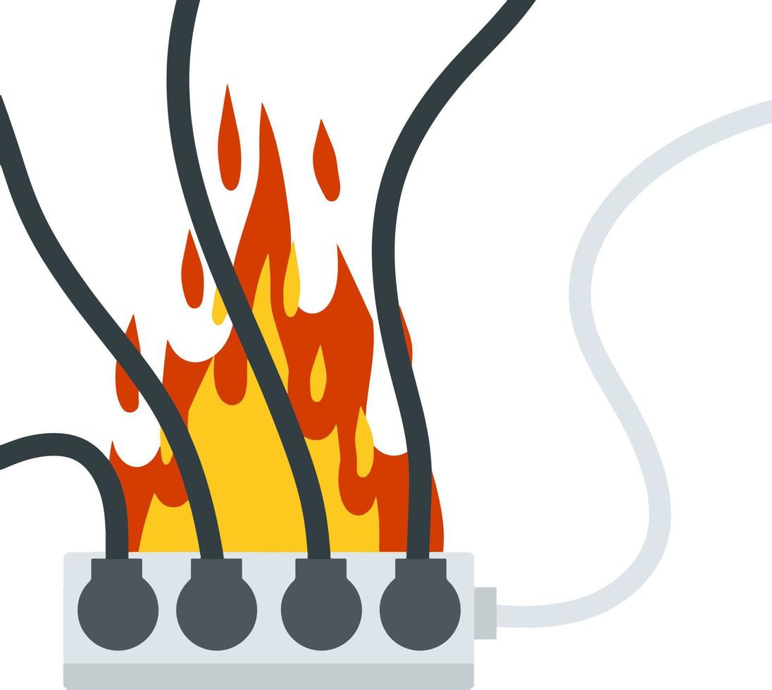 circuito eléctrico. choque, relámpagos rojos y chispas amarillas de la salida. conector y enchufe. sistema sobrecargado. el problema con el aparato. situación de incendio con humo y seguridad. vector