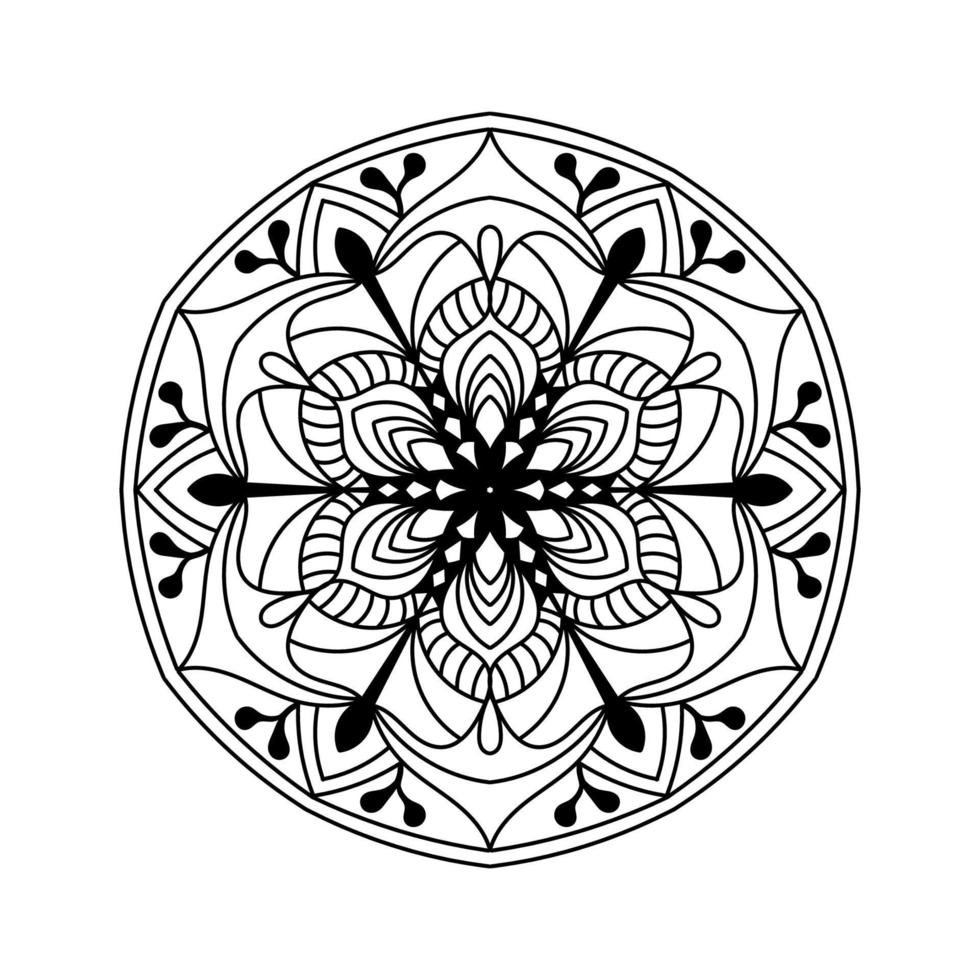 Black and white Simple Mandala flower for coloring book. Vintage decorative elements. Oriental pattern vector illustration.