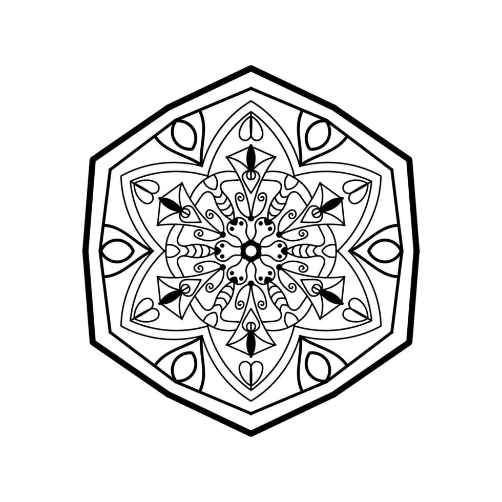 Black and white Simple Mandala flower for coloring book. Vintage decorative elements vector