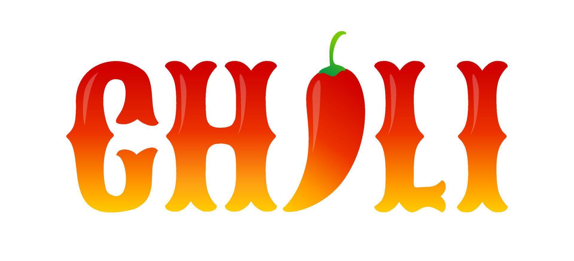 Vector typography with red chilli pepper. Spicy food