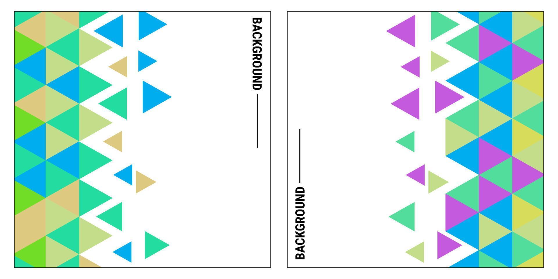 Set of templates with colorful triangle pattern at each corner position with white space. Modern geometric background for business or corporate presentations. Eps10 vector illustration