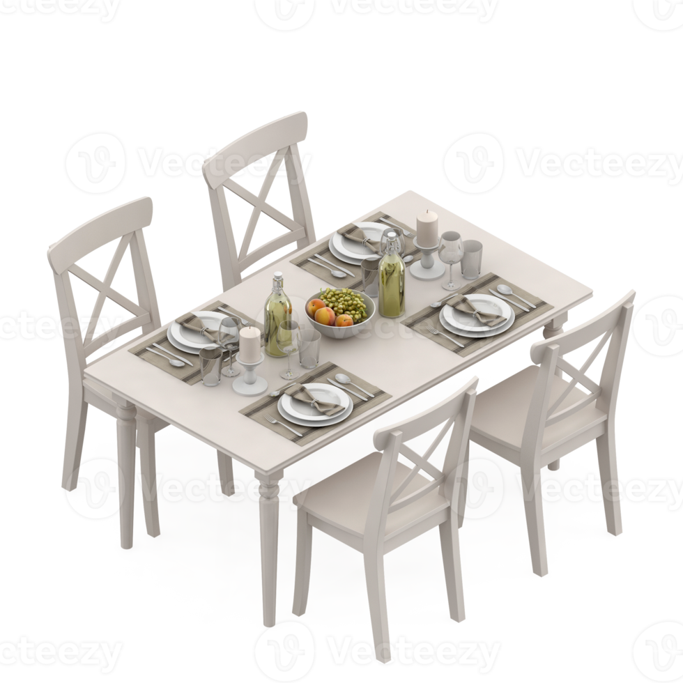 Isometric Table Set 3D render png