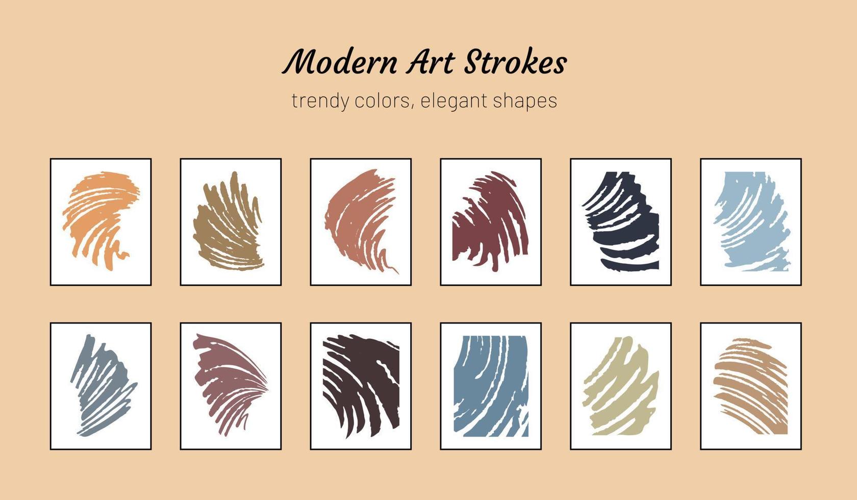 Trendy abstract modern art bundle. Hand drawn felt tip pen strokes, wavy swing shape. Overlay for designs, independent use, ready as is. Elegant printable elements in frames on white backgrounds vector