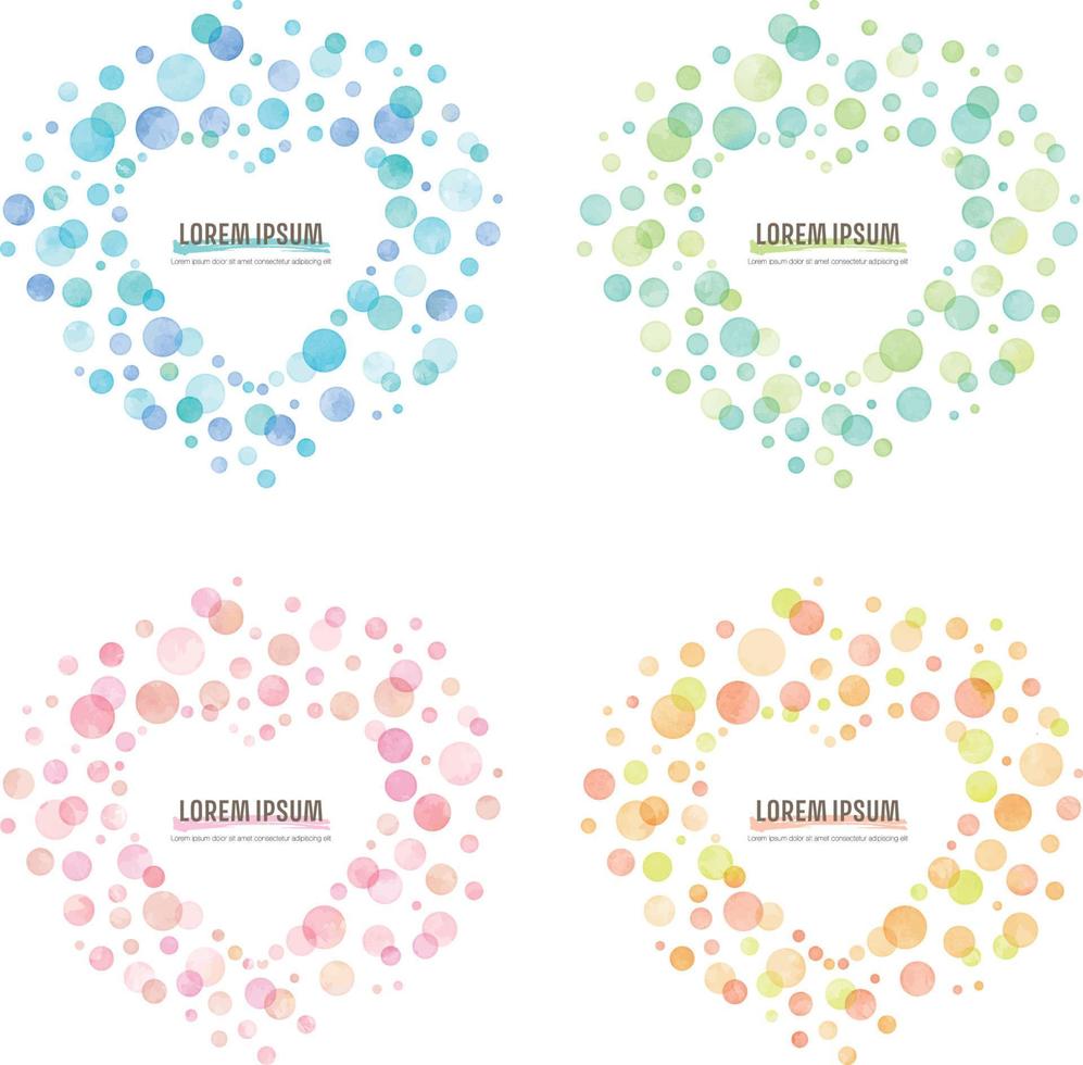 colorful watercolor vector dot frames, heart shaped