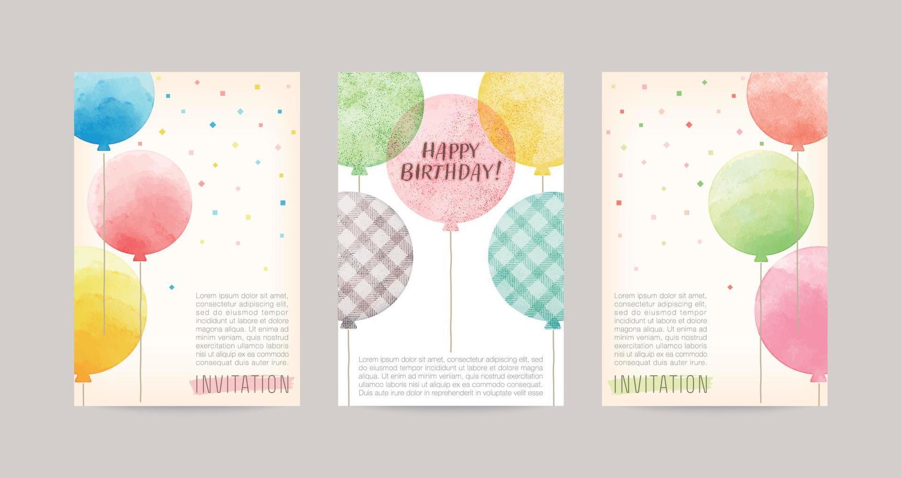 watercolor balloons illustration vector card set