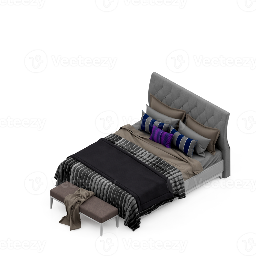 Isometric Bedroom 3D render png