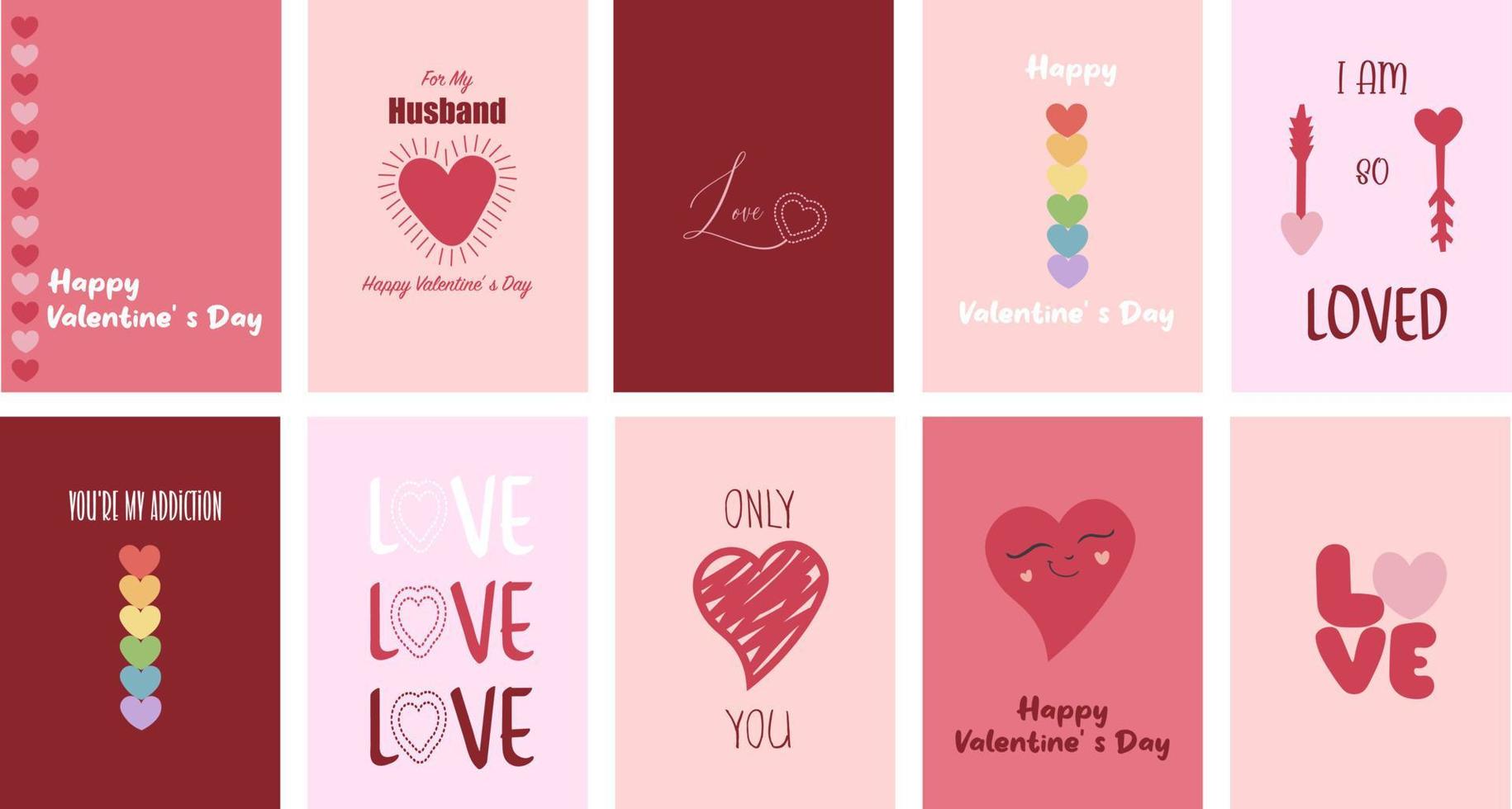 tarjeta de felicitación del día de san valentín con corazones. tarjeta de felicitación de san valentín, venta y otras plantillas de volante con letras. cartel de tipografía, tarjeta, etiqueta, conjunto de diseño de banner. ilustración vectorial vector