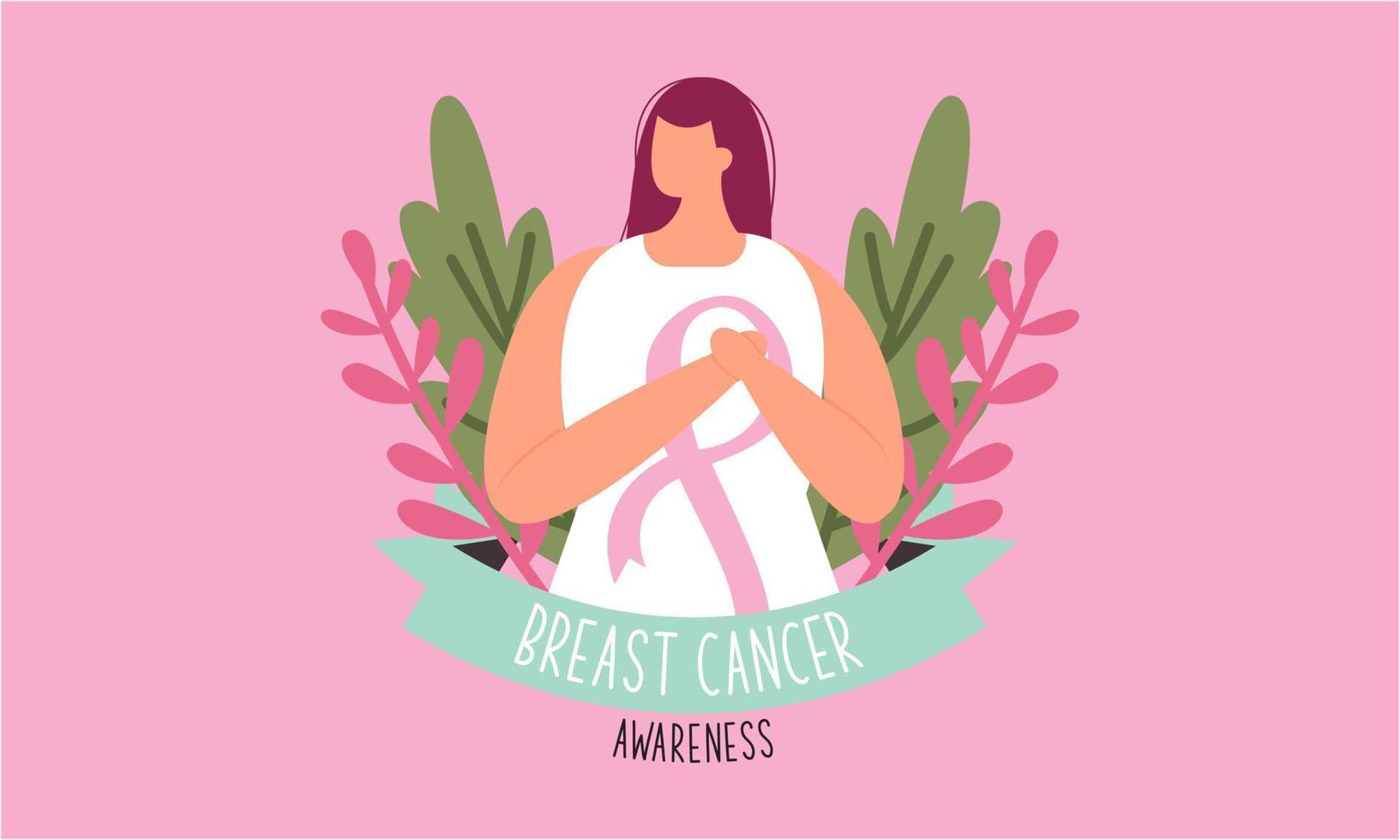 conciencia del cáncer de mama con cinta y logotipo de ilustración vector