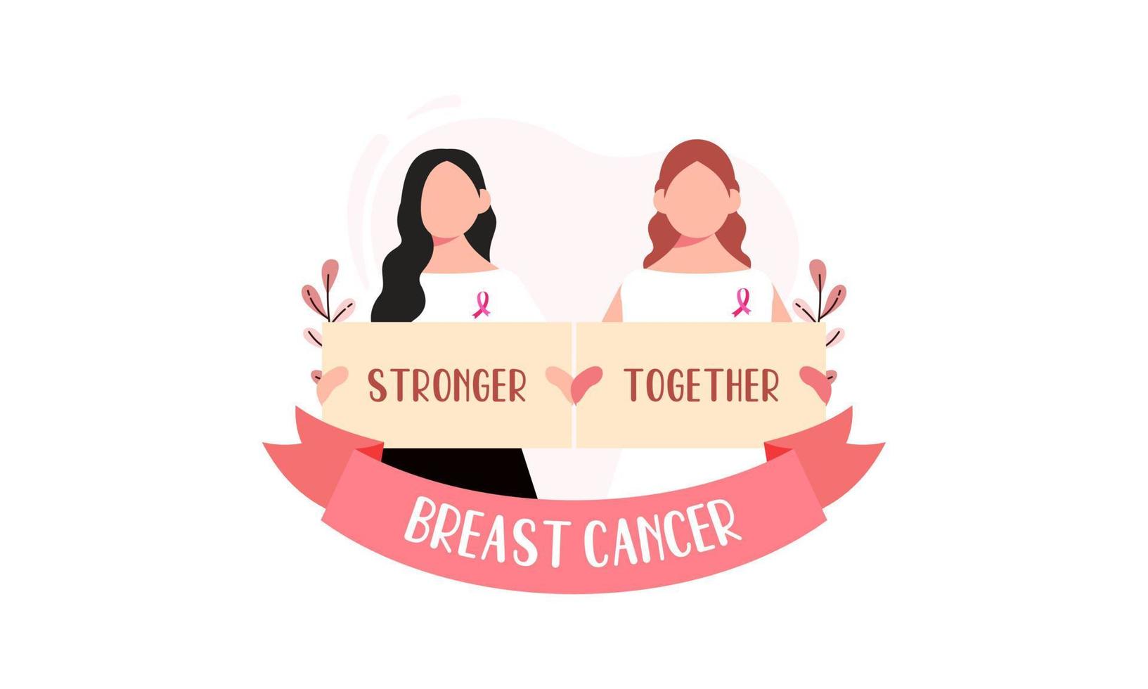 Breast cancer awareness with ribbon and illustration logo vector