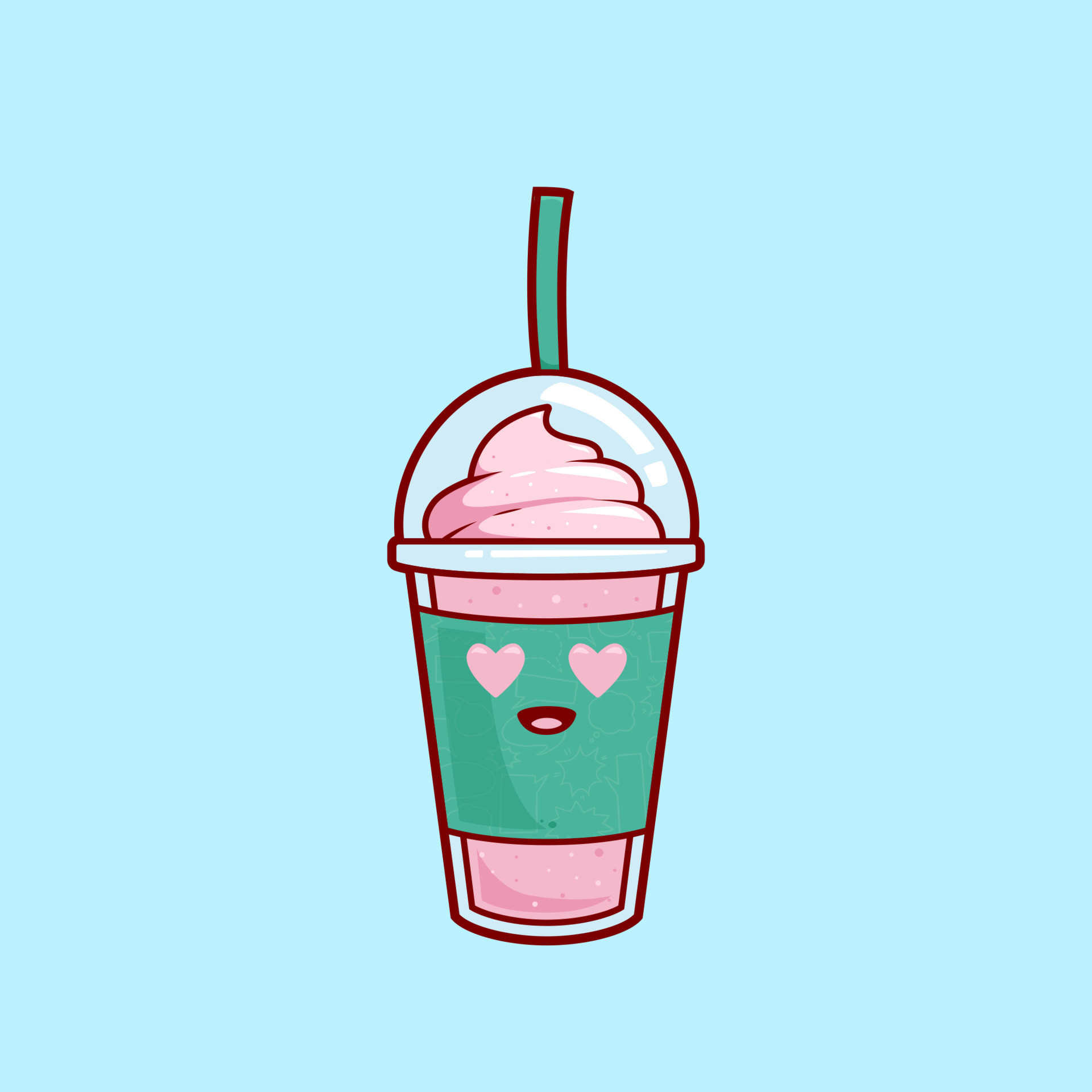 cute love eyes strawberry smoothies milkshake juice with ice cream topping  illustration vector cartoon character 14173751 Vector Art at Vecteezy