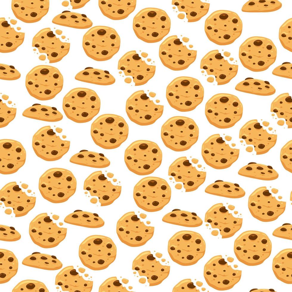 Galletas con chispas de chocolate de patrones sin fisuras de fondo vectorial con galletas crumble vector