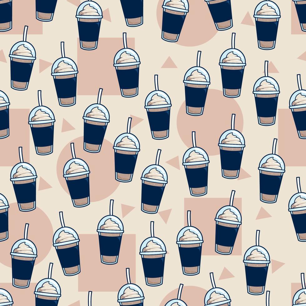 patrón de fondo frappé de café. diseño de fondo de patrón sin costuras de taza de café con leche batido vector