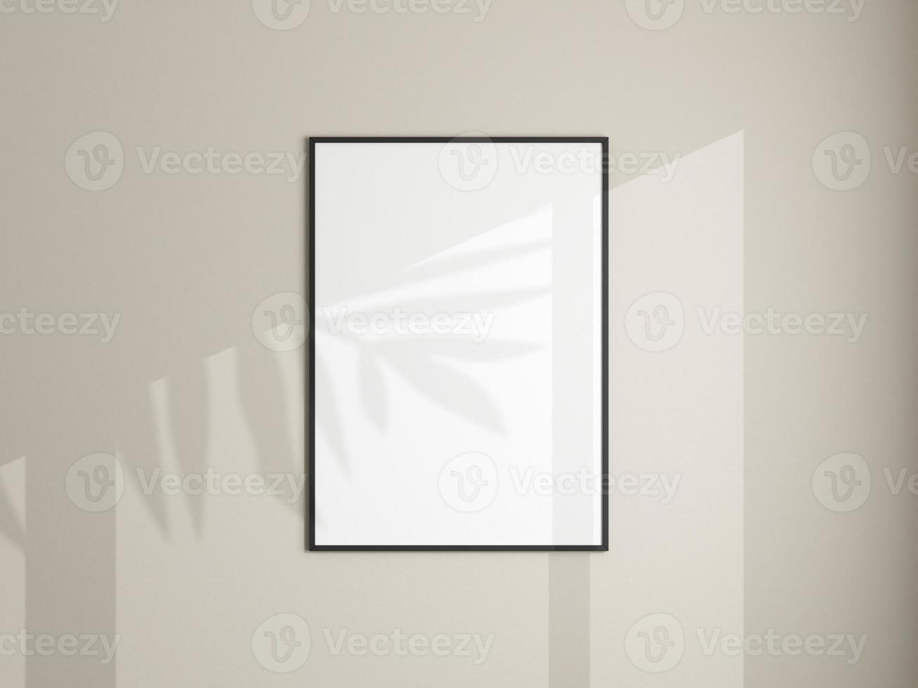 Photo frame mockup hanging on white wall. Minimalist background. Blank picture frame mockup in living room. Poster mockup. Clean, modern, minimal frame. 3d rendering.