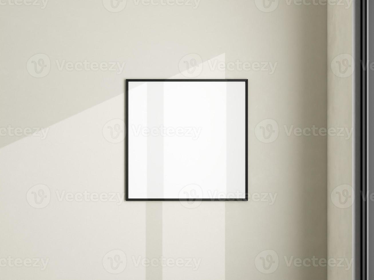 Photo frame mockup on white wall. Minimalist background. Blank picture frame mockup in living room. Poster mockup. Clean, modern, minimal frame. 3d rendering.