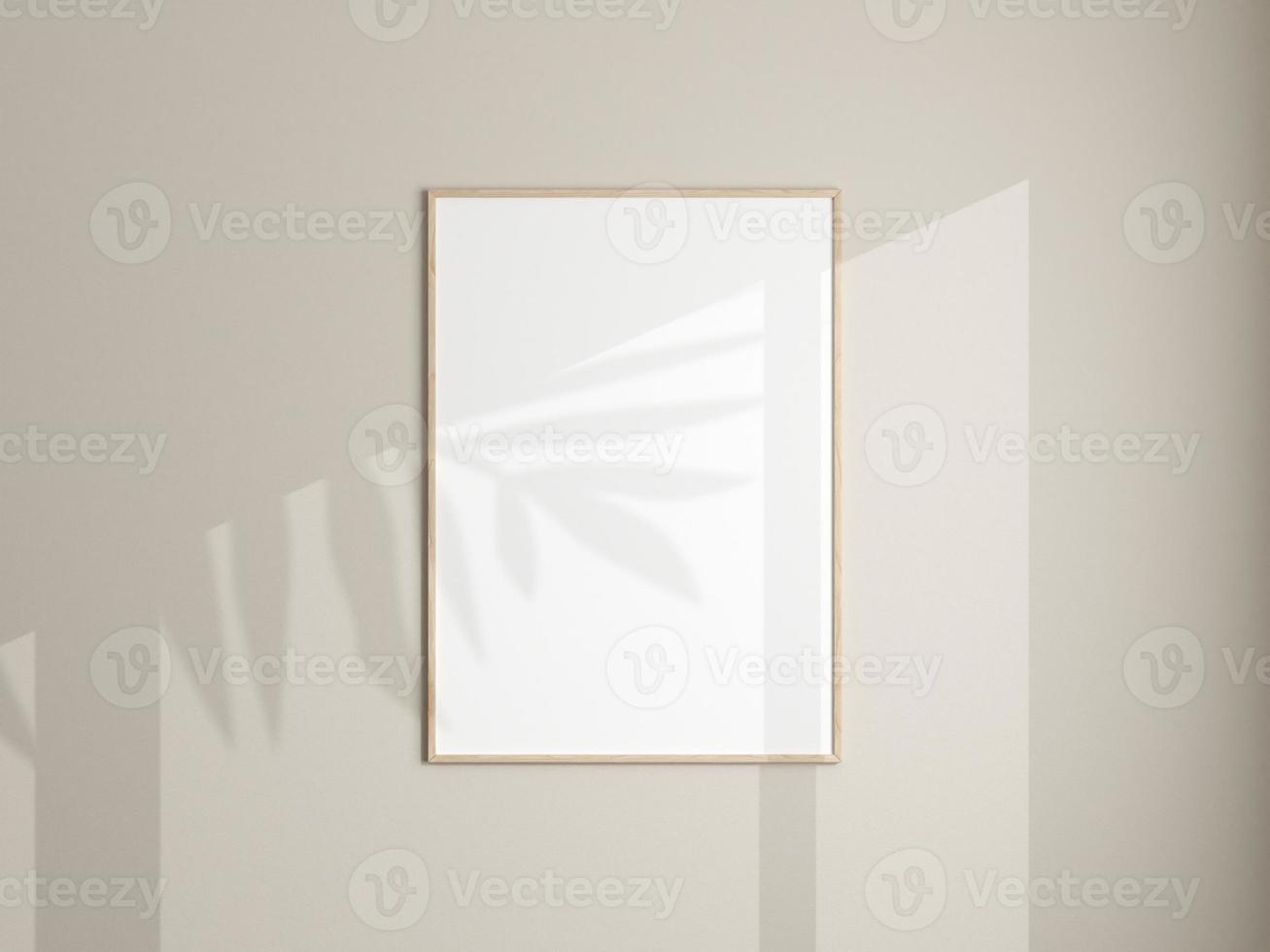 Photo frame mockup hanging on white wall. Minimalist background. Blank picture frame mockup in living room. Poster mockup. Clean, modern, minimal frame. 3d rendering.