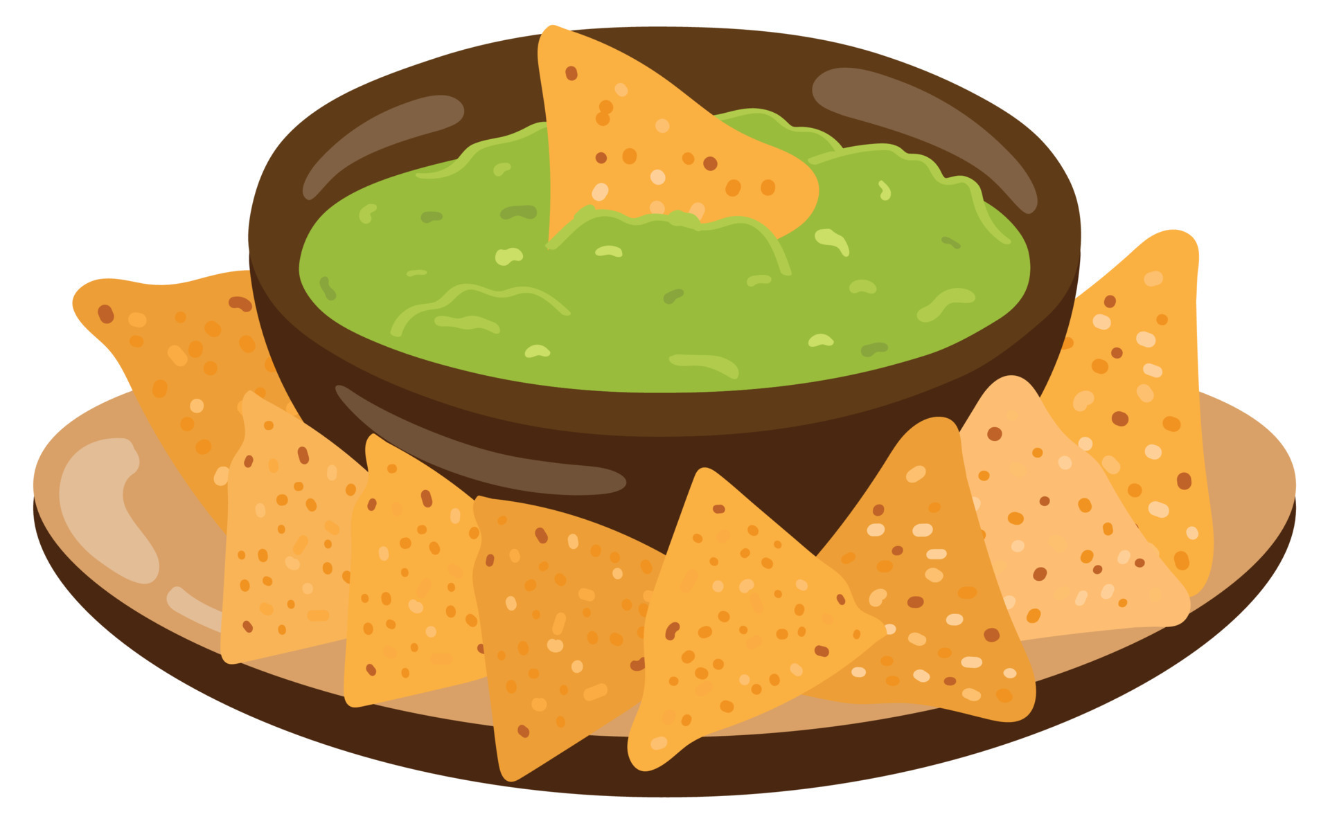 Bowl with guacamole and nachos. Traditional Mexican food. Hand drawn