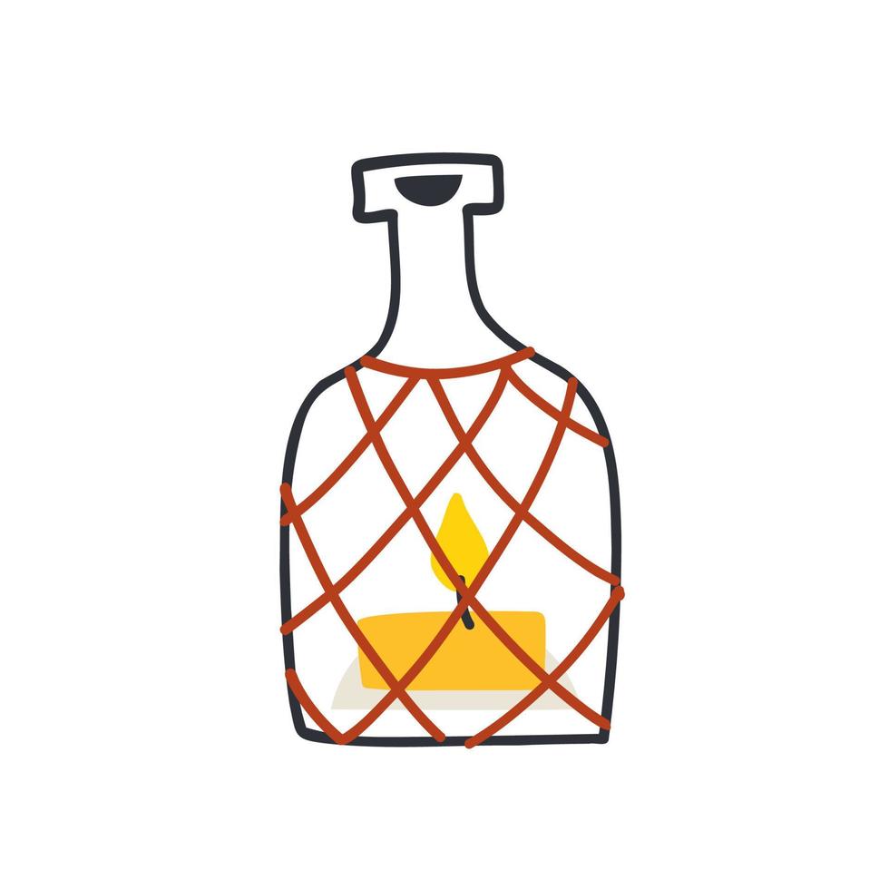 a candle in a bottle. hand drawn vector illustration in flat style.