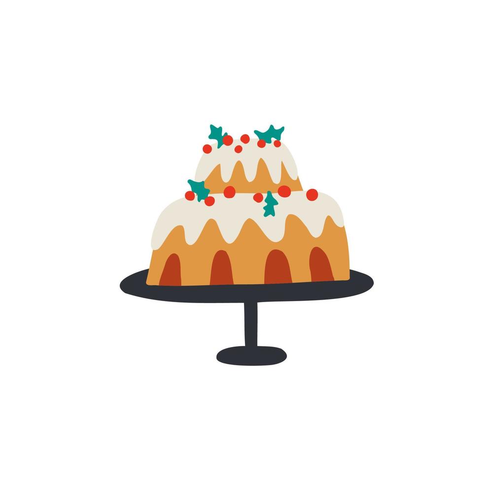 festive Christmas cake. hand drawn vector illustration in flat style.