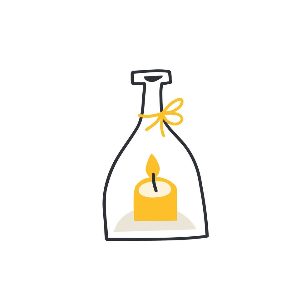 a candle in a bottle. hand drawn vector illustration in flat style.
